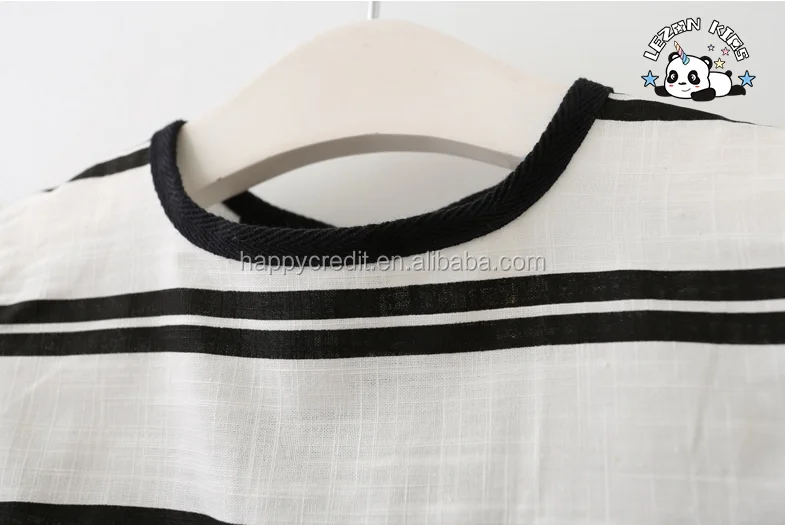 LEZONKIDS - Wholesale Children Clothing Custom Cotton Linen Girls Ruffle Sleeve Dress in Black White
